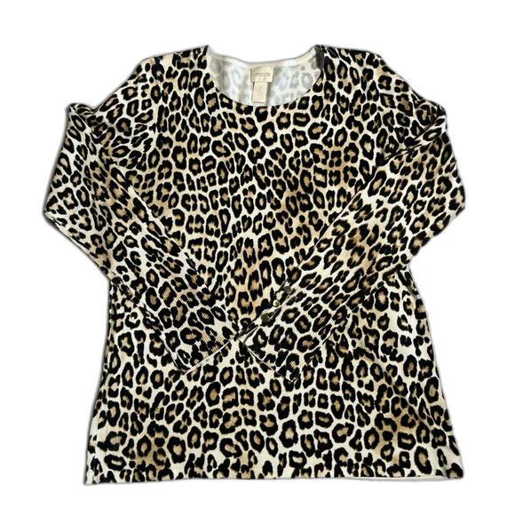 Chico’s Women's Cheetah Animal Print Crewneck Pullover Sweater Size Med 8/10 - Picture 1 of 9